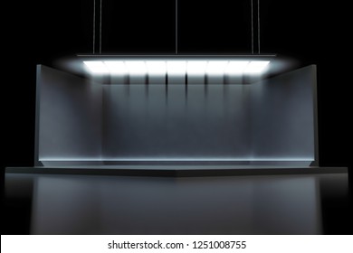 Modern Dark Empty Stage Event With Light Futuristic Background. Future Technology Sci-fi Hi Tech Concept. 3d Rendering