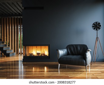 Modern Dark Home Interior Background, Wall Mock Up, 3d Render