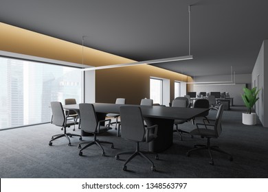 Modern Dark Office Interior With Work Space. 3D Render