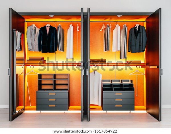 Modern Dark Orange Wooden Metal Wardrobe Stock Illustration 1517854922