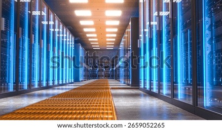 Modern data center with server racks 3d