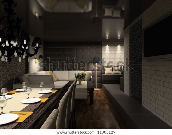 Modern Design Interior Cafe 3d Render Stock Illustration