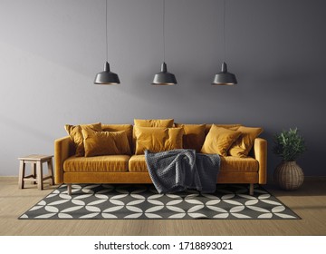 Modern design interior. Scandinavian furniture. 3d illustration
