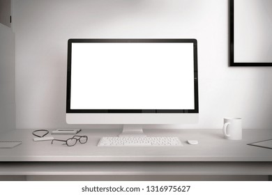 Modern Desktop Empty White Computer Screen Stock Illustration ...