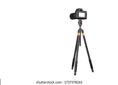 Modern Digital Camera On A Tripod Isolated On A White Background.3D Illustration.