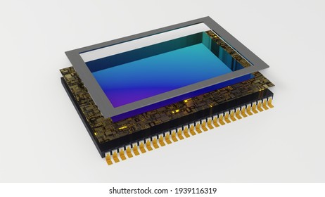 Modern digital camera sensor disassembled isolated on white, clipping path included, 3D rendering
