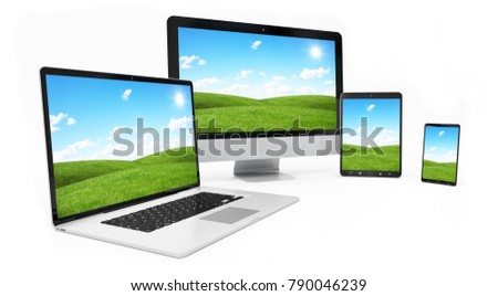 Modern digital silver tech device on white background 3D rendering