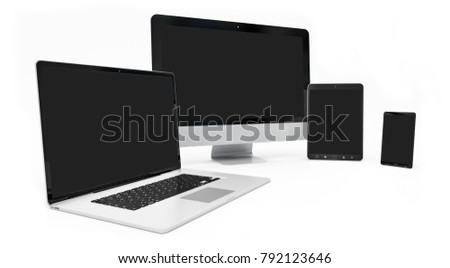 Modern digital silver tech device on white background 3D rendering