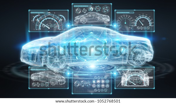 Modern digital smart car interface isolated opn\
black background 3D\
rendering
