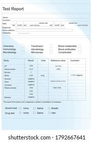 Modern Drug Test Form With Results. Illustration