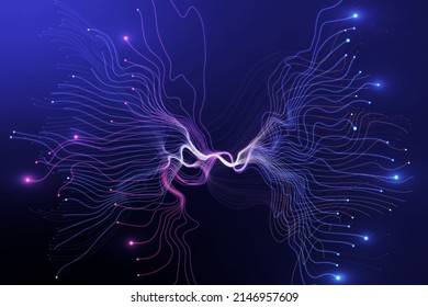 Modern Dynamic Blue Neuron Plasma Energy Laser. Futuristic Virtual Technology Wallpaper, Digitally Generated Image. 3D Rendering