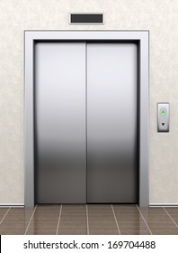 Modern elevator with closed doors extreme closeup
