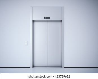 Modern elevator with closed metal  doors. 3d rendering