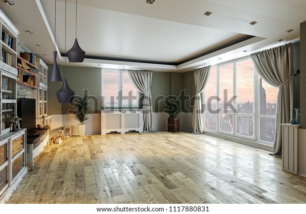 Modern Empty Interior Design Living Room Stock Illustration