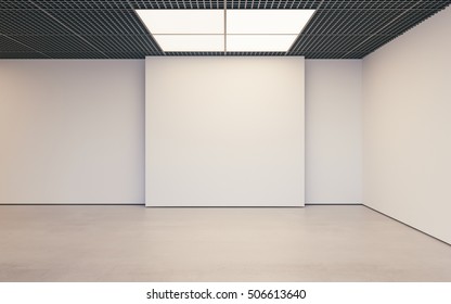 Modern Empty Minimalistic Interior Of Exhibition With Clean Walls. Loft Design, Art Gallery Or Museum. 3d Rendering