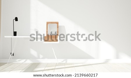 modern empty room with table with mirror and blak lamp interior design. 3D illustration