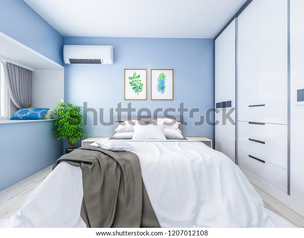 Modern Family Bedroom Design Light Blue Stockillustration