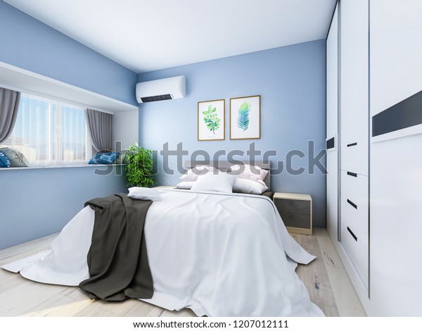 Modern Family Bedroom Design Light Blue Stock Illustration