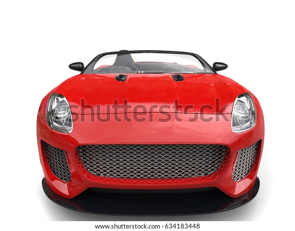 現代の高速で怒り狂う赤いコンバーチブルスポーツカー 正面図の接写 3dイラスト のイラスト素材