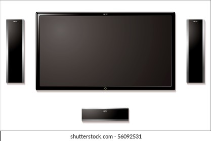 Modern Flat Screen Tft Television With Surround Sound Speakers