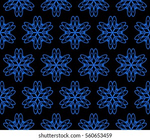 Modern floral geometric pattern. Seamless raster copy illustration. Blue, black. For interior design, printing, wallpaper, invitations