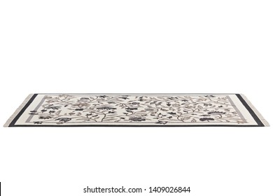 Modern Floral Pattern Rug With Fringe On White Background. 3d Render