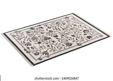 Modern Floral Pattern Rug With Fringe On White Background. 3d Render