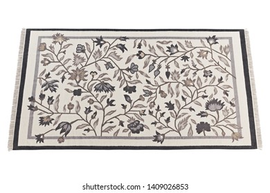 Modern Floral Pattern Rug With Fringe On White Background. 3d Render