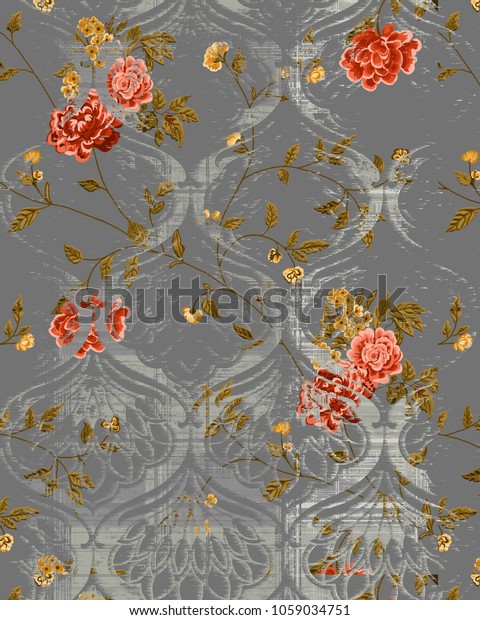 modern flowers roses grunge pattern 
