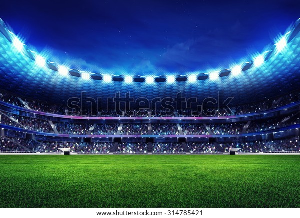 スタンドスポーツイラストの背景に現代のサッカースタジアムとファン のイラスト素材