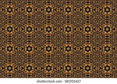 Modern geometric seamless pattern with gold repeating elements on a black background. Seamless golden ornament.