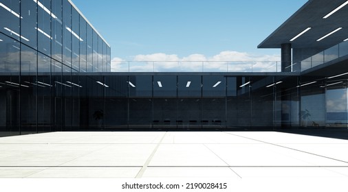 Modern glass wall commercial buildings exterior. Realistic 3d rendering