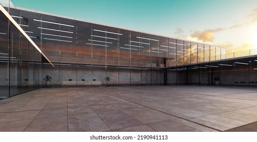 Modern Glass Wall Commercial Buildings Exterior. Realistic 3d Rendering