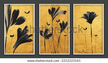 modern gold painting of abstract flower. The texture of the oriental style of gray and gold canvas with an abstract pattern. artist canvas art collection for decoration and interior