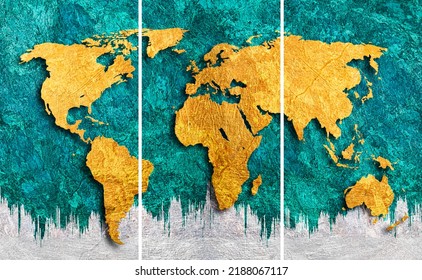 modern gold painting of abstract world map. The texture of the oriental style of gray and gold canvas with an abstract pattern. artist canvas art collection for decoration and interior