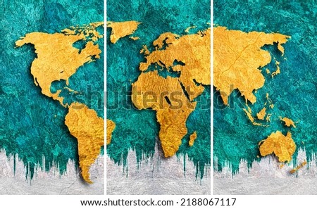 modern gold painting of abstract world map. The texture of the oriental style of gray and gold canvas with an abstract pattern. artist canvas art collection for decoration and interior