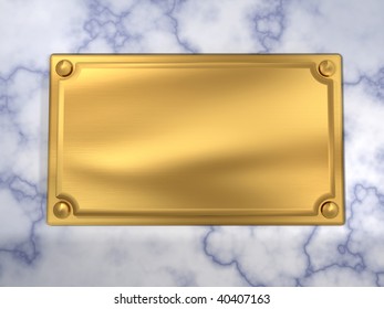 Modern Golden Nameplate ( Blank Sign ) On  Wall - 3d Render