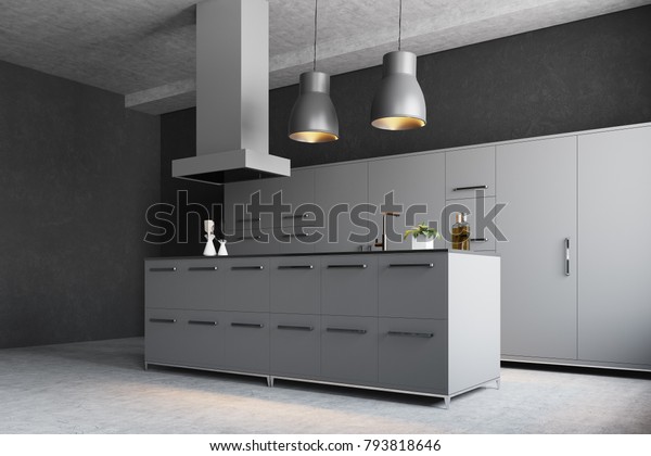 Modern Gray Kitchen Corner Concrete Floor Stock Illustration 793818646