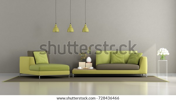 Modern Green Brown Living Room Sofa Stockillustration 728436466