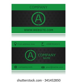 Modern Green Business Card With Sample Text And Company Logo .  Raster Illustration