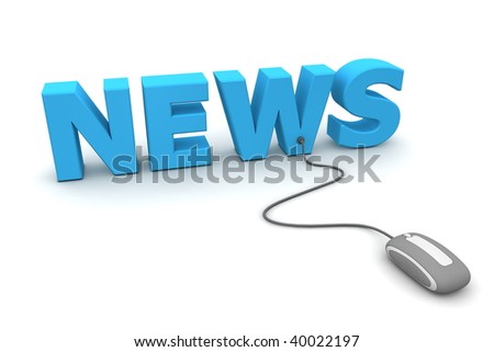 modern grey computer mouse connected to the blue word News