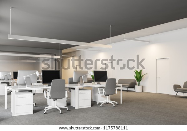 Modern Grey White Office Interior Rows Stock Illustration 1175788111