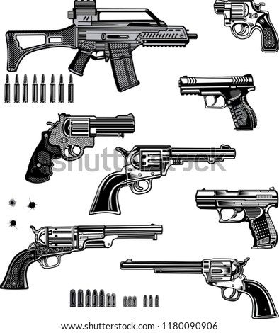 Modern  Guns: automatic weapon, machine gun and pistol