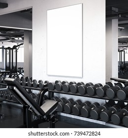 Modern Gym With Blank Picture Frame On The Wall. 3d Rendering