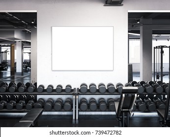 Modern Gym With Blank Poster On The Wall. 3d Rendering