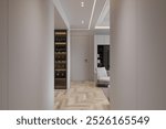 Modern Hallway with Built-In Wine Storage and Minimalist Interior Design