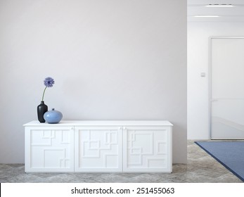 Modern Hallway With Commode Near Empty Gray Wall. 3d Render.