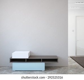 Modern Hallway Interior With Commode Near Empty Gray Wall. 3d Render.