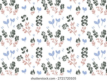 Modern Hand Drawn Botanical Repeat Pattern for Wallpaper, Fabric, and Gift Wrap, Delicate Botanical Leaf Seamless Pattern, Minimal Floral Background Design