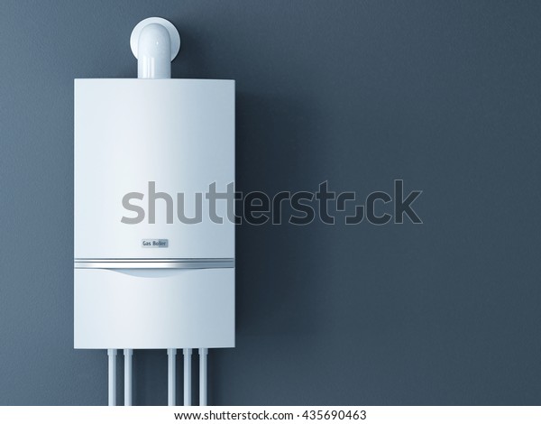 Modern home gas fired boiler. Heating a house\
concept. 3d\
rendering